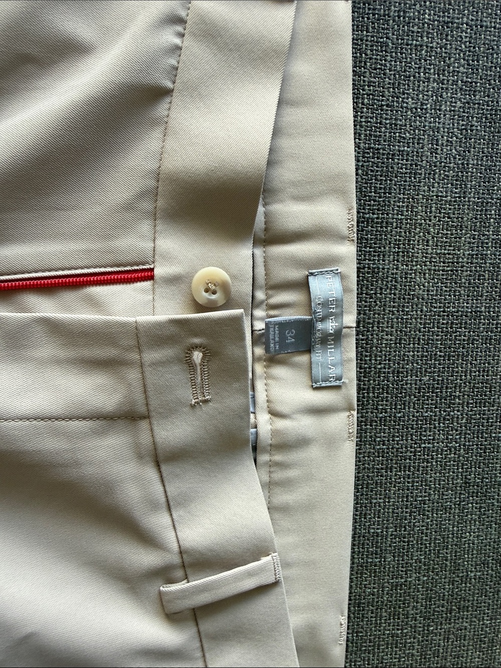 Peter Millar Men's Beige Dress Pants with Red Trim